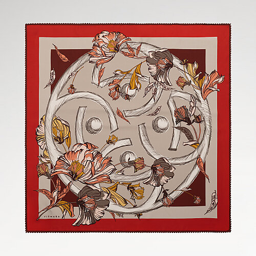 Red Flora Viva Patterned Silk Square Scarf