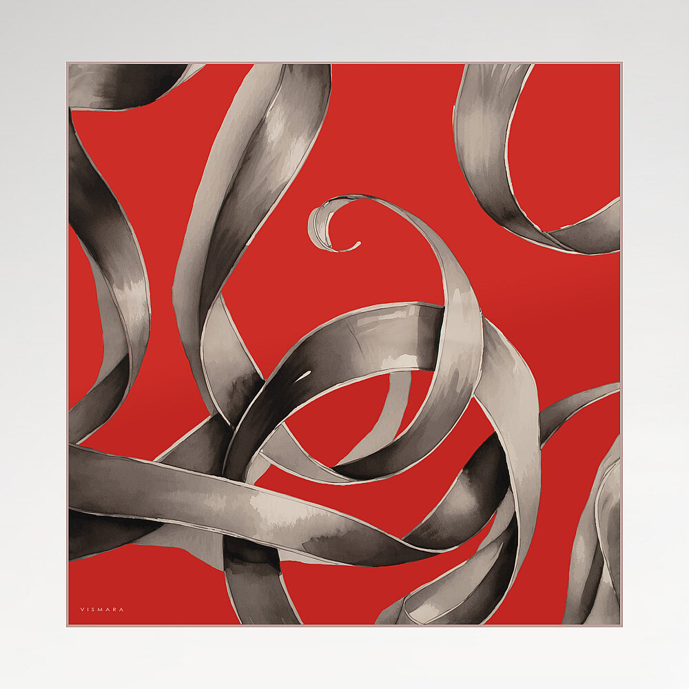 Red Vismara Infinita Patterned Satin Silk Square Scarf - 1