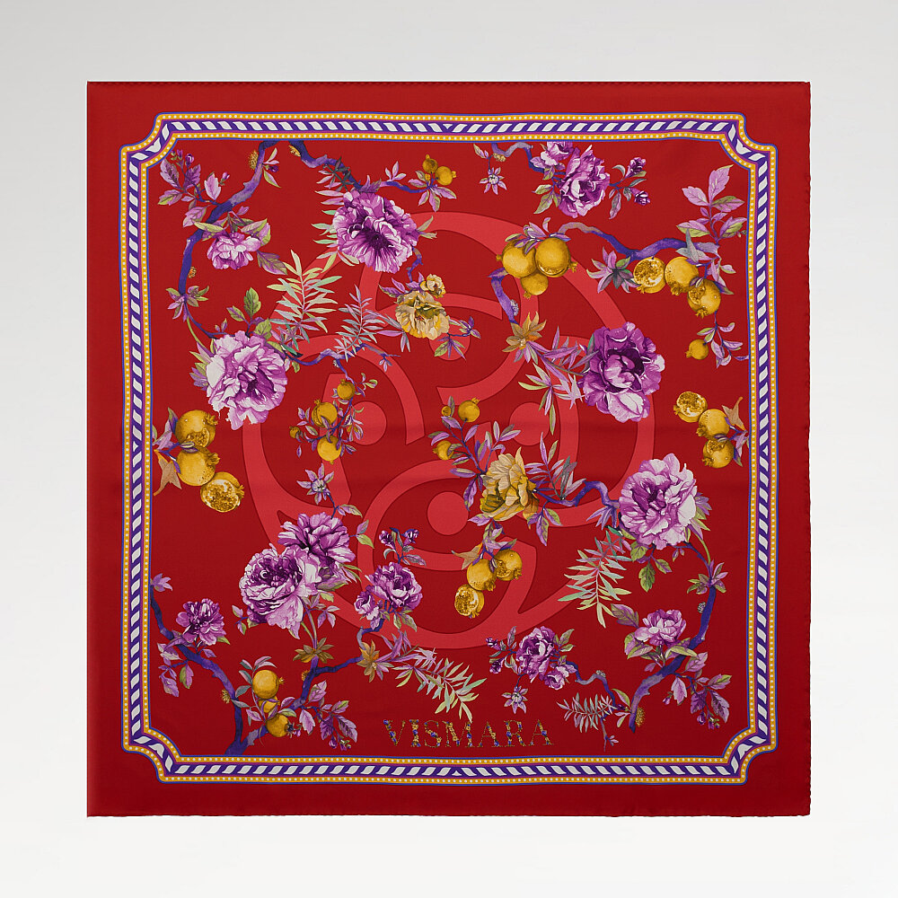 Red Vismara Melagrana Patterned Silk Square Scarf - 1