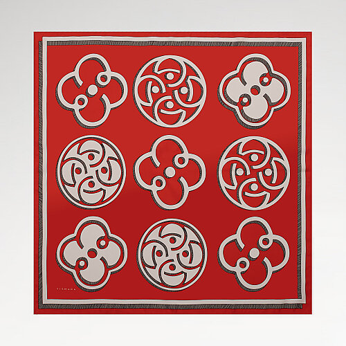 Red Vismara Monogram Patterned Twill Silk Square Scarf