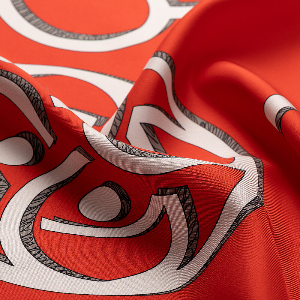 Red Vismara Monogram Patterned Twill Silk Square Scarf - 2