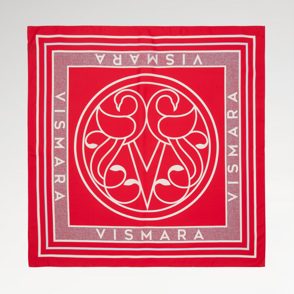 Red Vismara Swan Pattern Twill Silk Square Scarf - Vismara