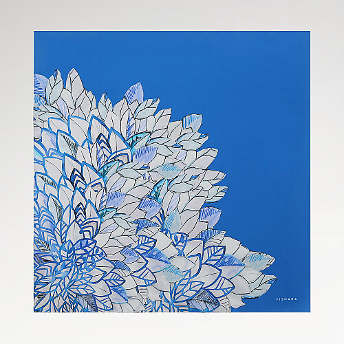 Saks Floral Leaf Pattern Twill Silk Square Scarf