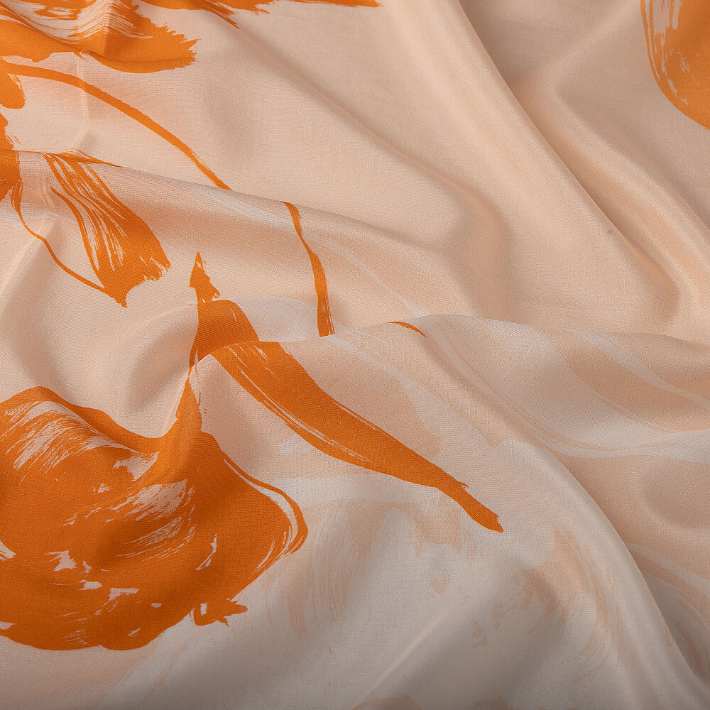 Salmon Abstract Tulip Pattern Silk Scarf - 3