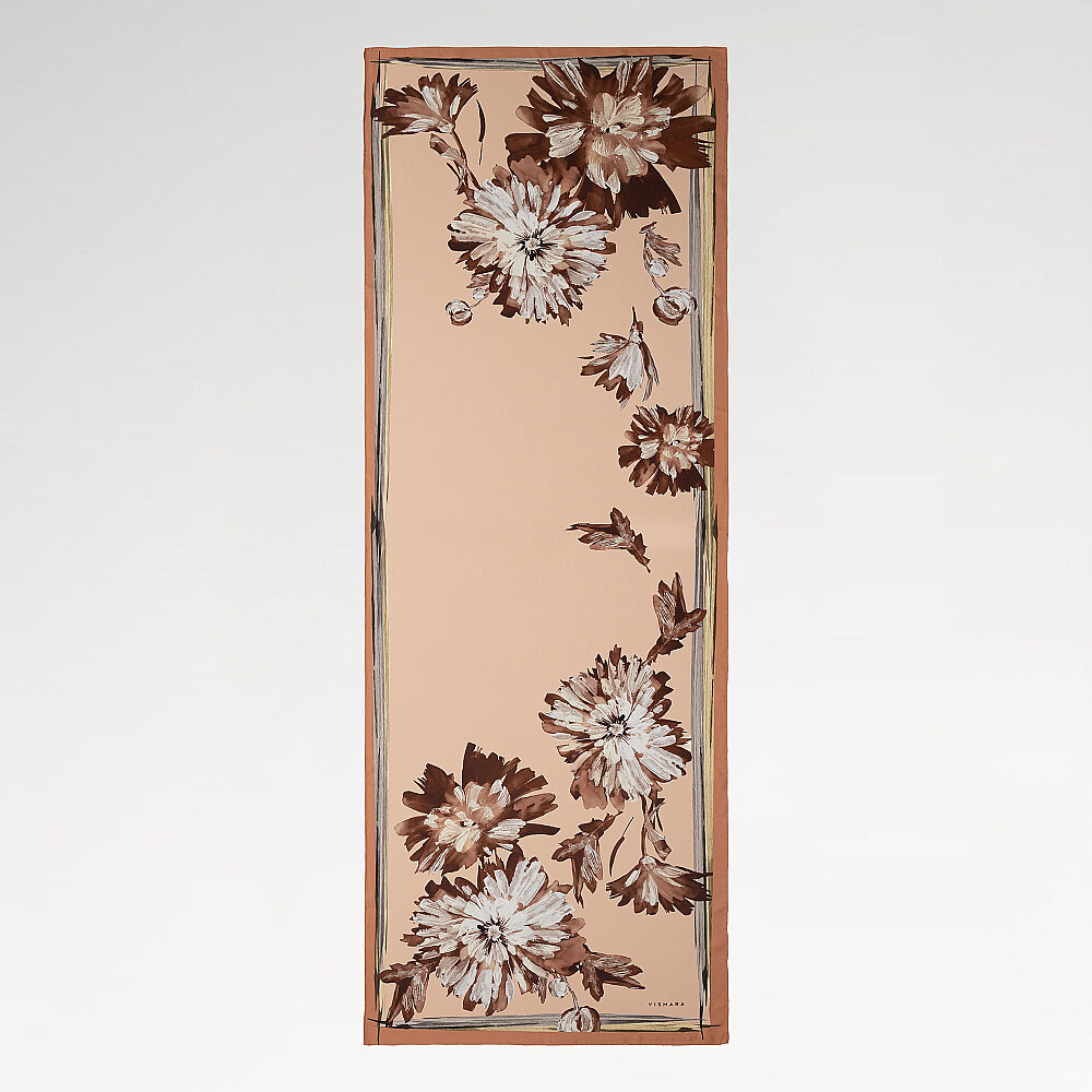 Salmon Chrysanthemum Breeze Patterned Silk Scarf - 2