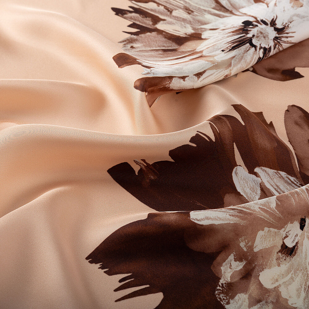 Salmon Chrysanthemum Breeze Patterned Silk Scarf - 3