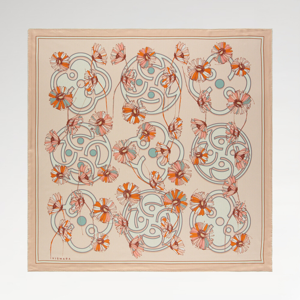 Salmon Daisyne Pattern Twill Silk Square Scarf
