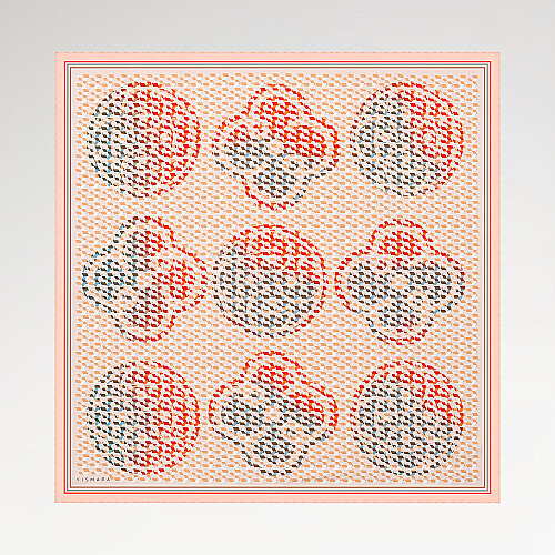 Salmon Isometric Monogram Pattern Twill Silk Square Scarf