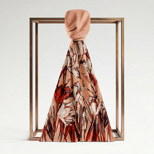 Salmon Polka Dot Tulip Garden Pattern Silk Scarf