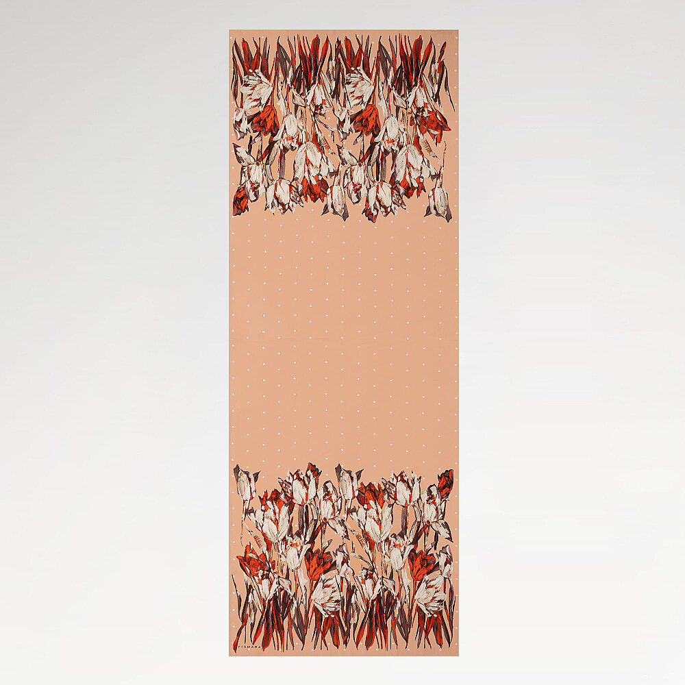 Salmon Polka Dot Tulip Garden Pattern Silk Scarf - 2
