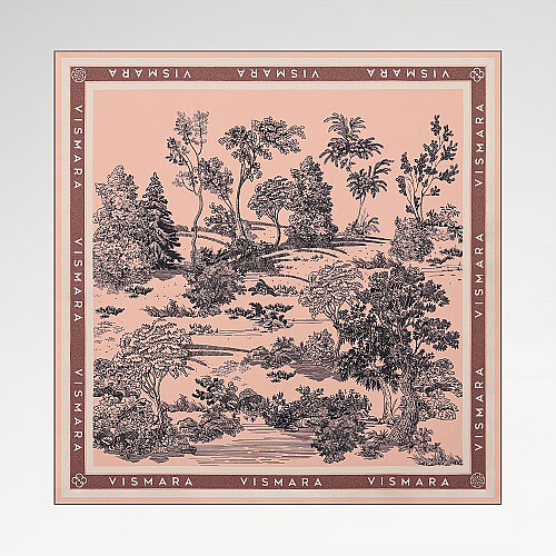 Salmon Toile Garden Pattern Twill Silk Square Scarf