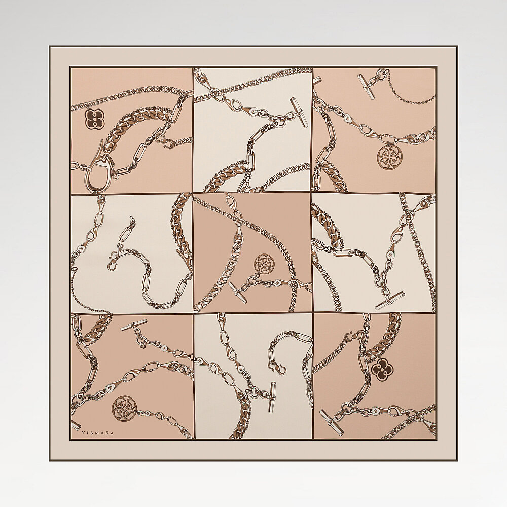 Salmon Vismara Chain Pattern Silk Square Scarf - 1