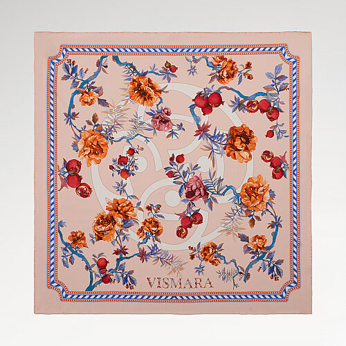 Salmon Vismara Melagrana Patterned Silk Square Scarf