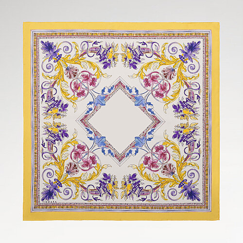 Sarı Fiorenza Desenli İpek Eşarp