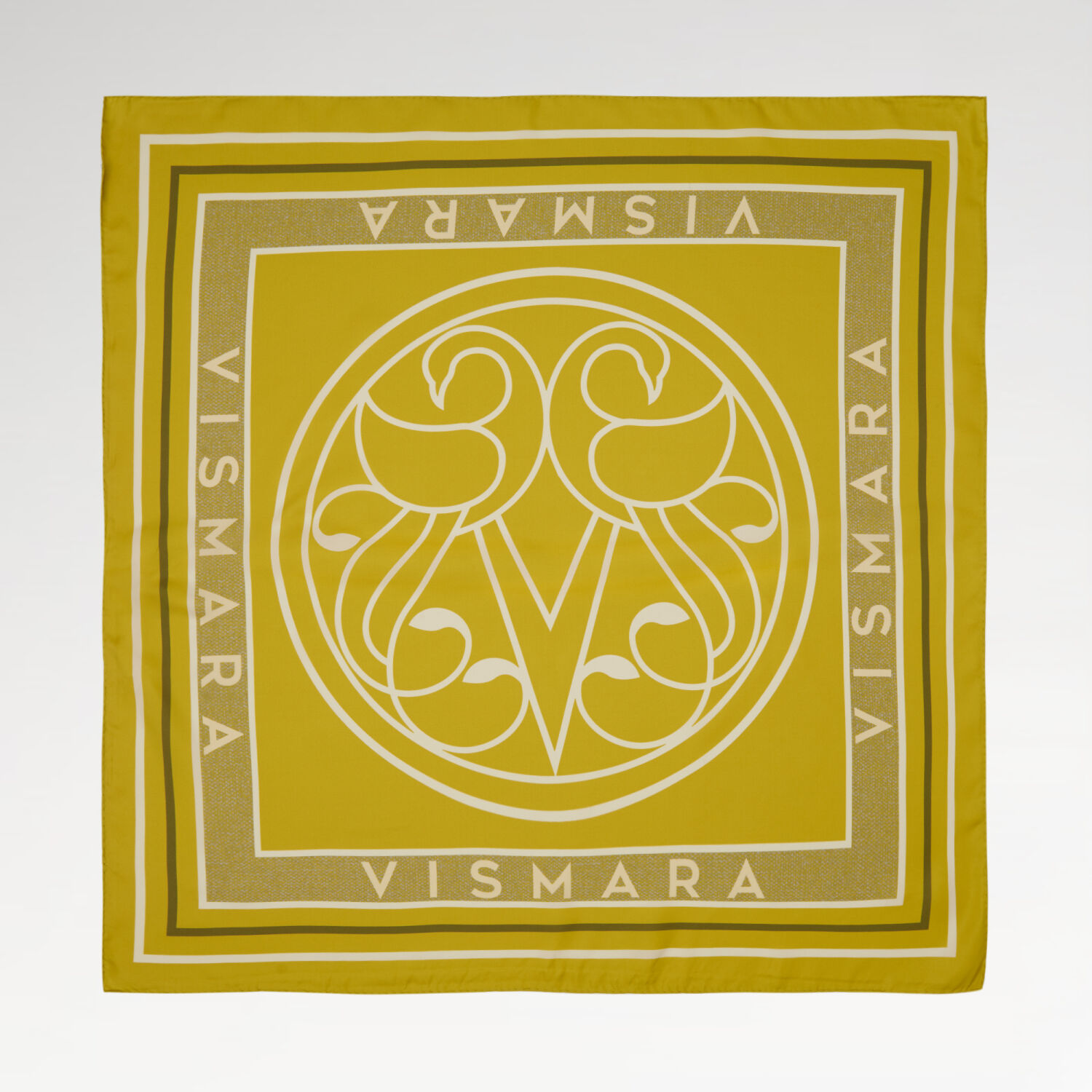 Sarı Vismara Kuğu Desen Twill İpek Eşarp - 1