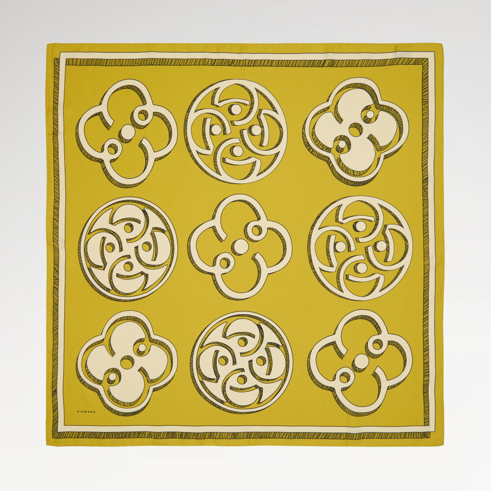 Sarı Vismara Monogram Desenli Twill İpek Eşarp - Vismara