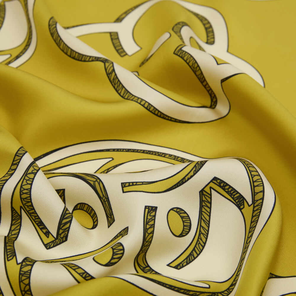 Sarı Vismara Monogram Desenli Twill İpek Eşarp - Vismara