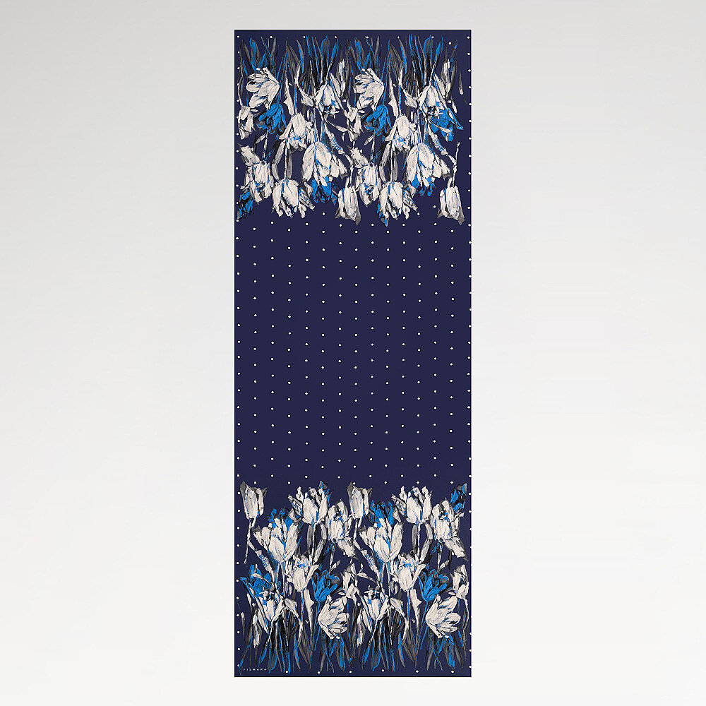 Sciarpa di seta blu navy a pois con motivo 