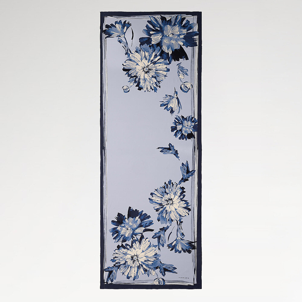 Sciarpa di seta blu navy con motivo 