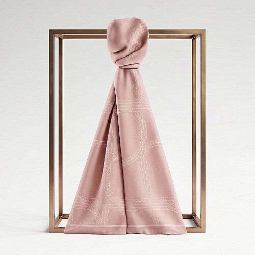 Sciarpa in cotone e seta jacquard color rosa cipria con motivo geometrico Mira. - Vismara