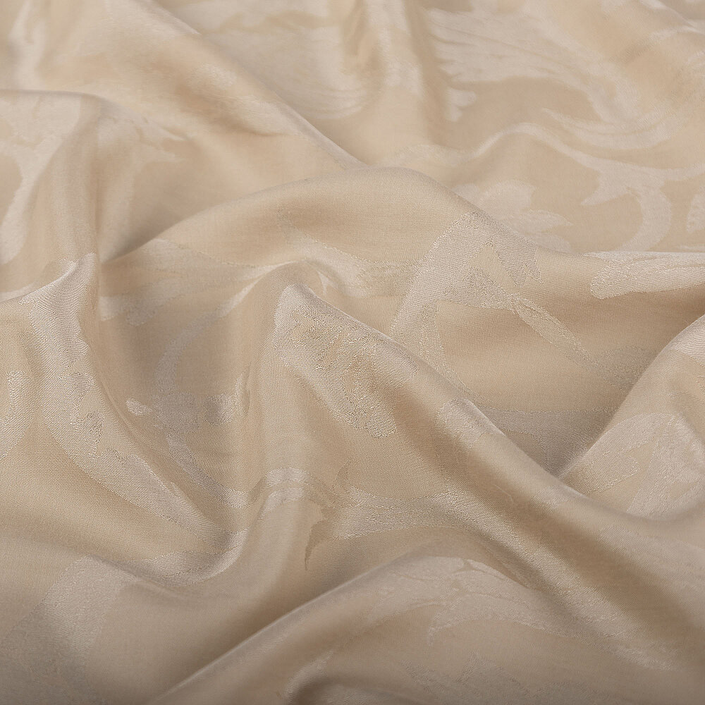 Sciarpa in cotone e seta jacquard color crema con motivo barocco ispirato al colore crema. - 3