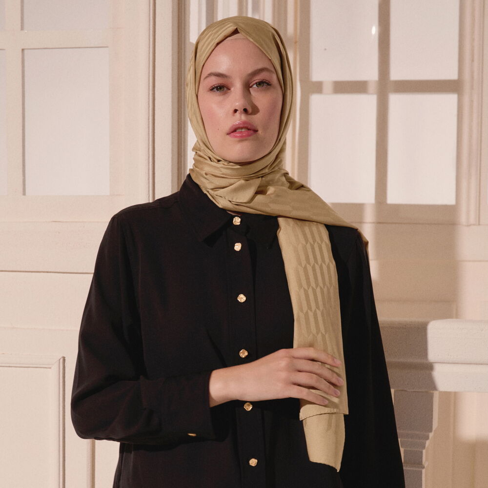 Sciarpa in lana e seta jacquard con motivo a goccia d'oro - Vismara
