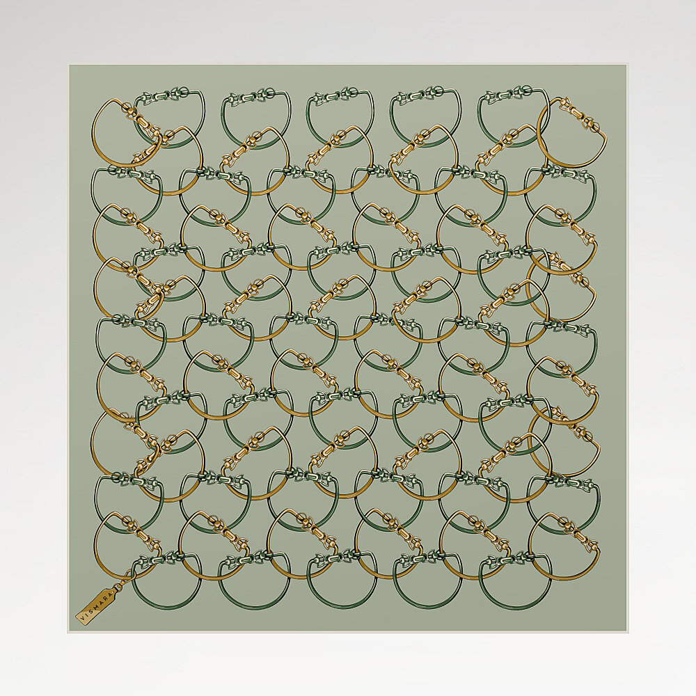 Sciarpa quadrata in seta con motivo a catena color menta - 1