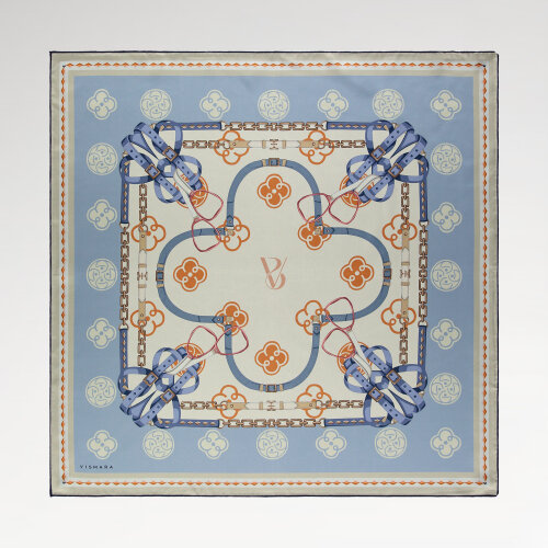 Sciarpa quadrata in seta con motivo a catena monogramma Vismara azzurro