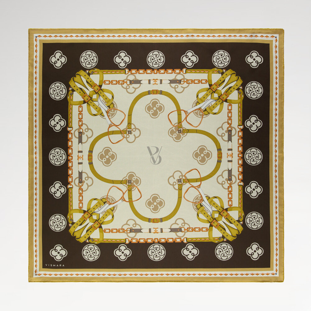 Sciarpa quadrata in seta con motivo a catena monogramma Vismara marrone - 1