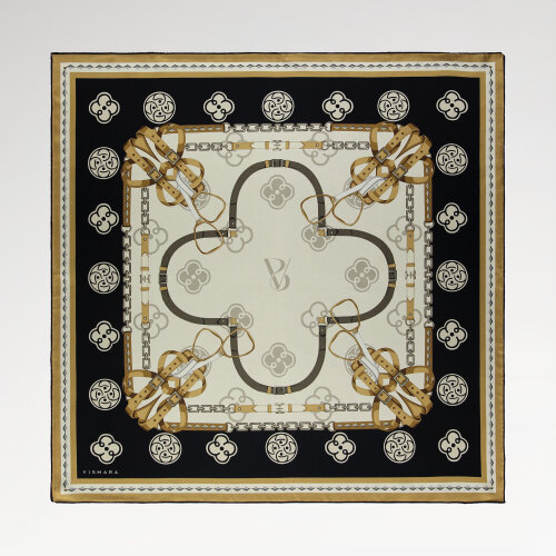 Sciarpa quadrata in seta con motivo a catena monogramma Vismara nera - Vismara
