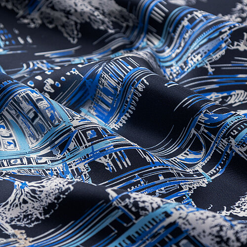 Sciarpa quadrata in seta blu navy con motivo Roma Eterna - Vismara