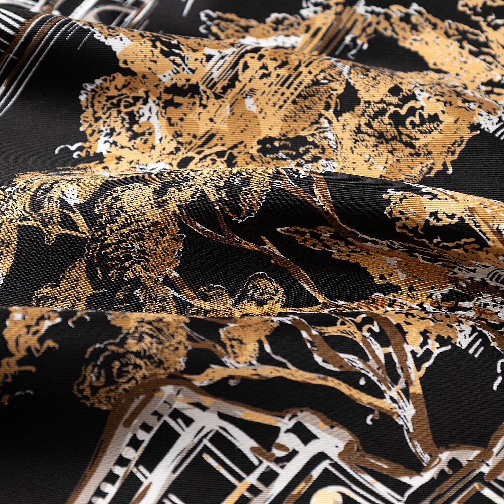 Foulard quadrato in seta con motivo Roma Eterna nero e oro - 2