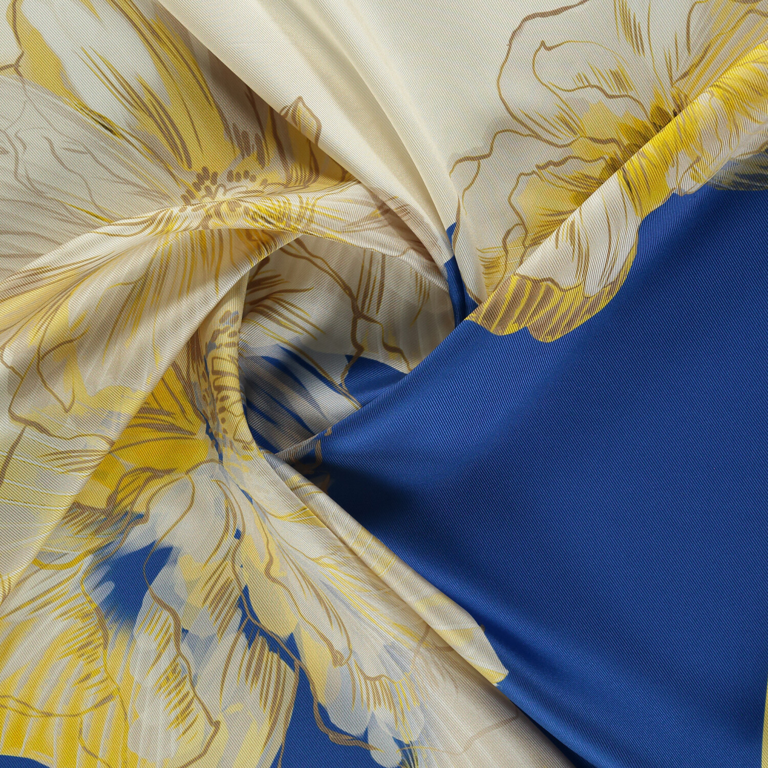 Sciarpa quadrata in seta twill con motivo Linea Fiora blu - 2