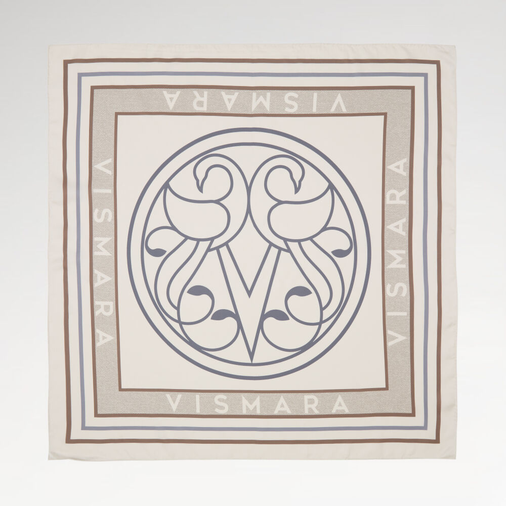 Sciarpa quadrata in twill di seta con motivo a cigno Vismara color crema