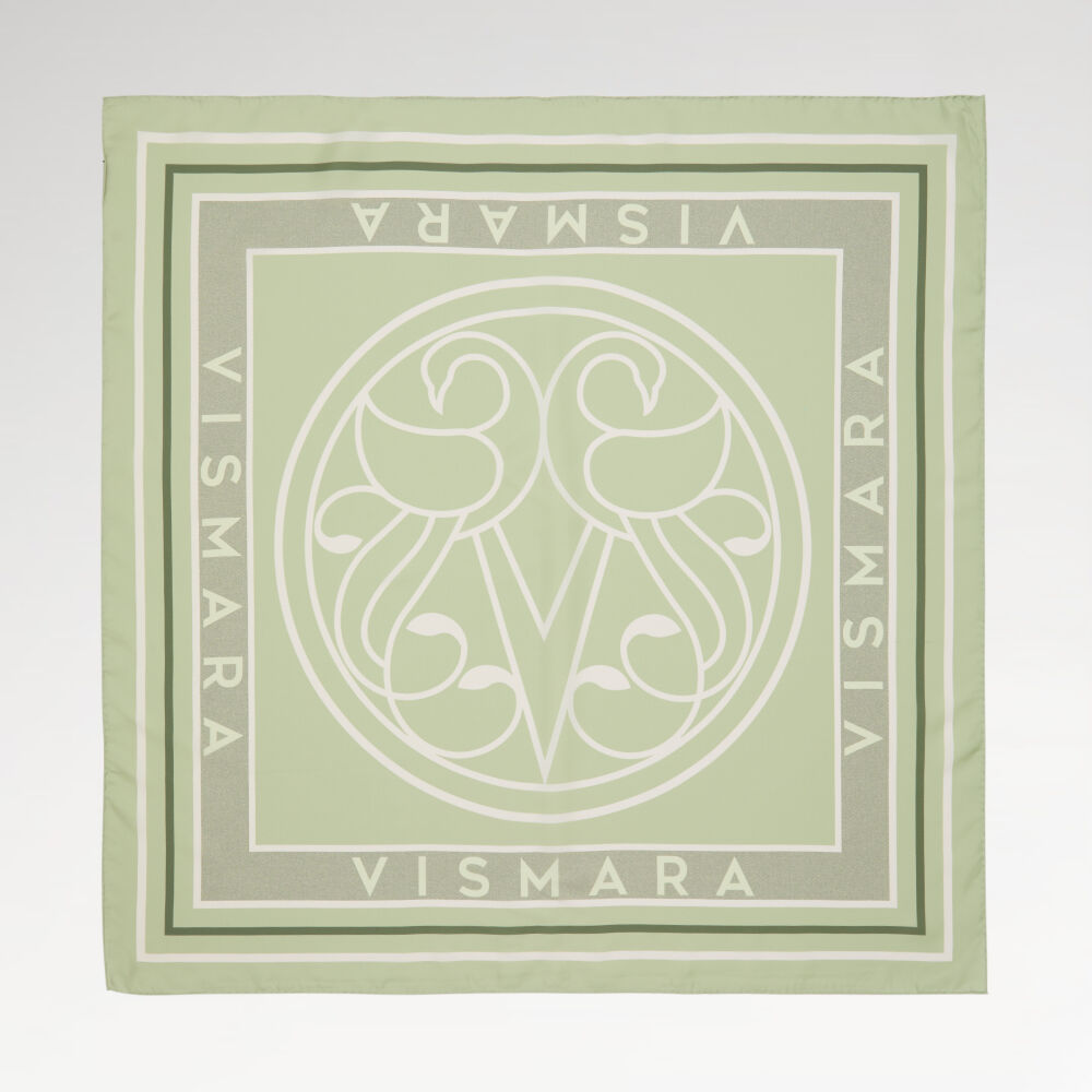 Sciarpa quadrata in twill di seta con motivo a cigno Vismara color menta