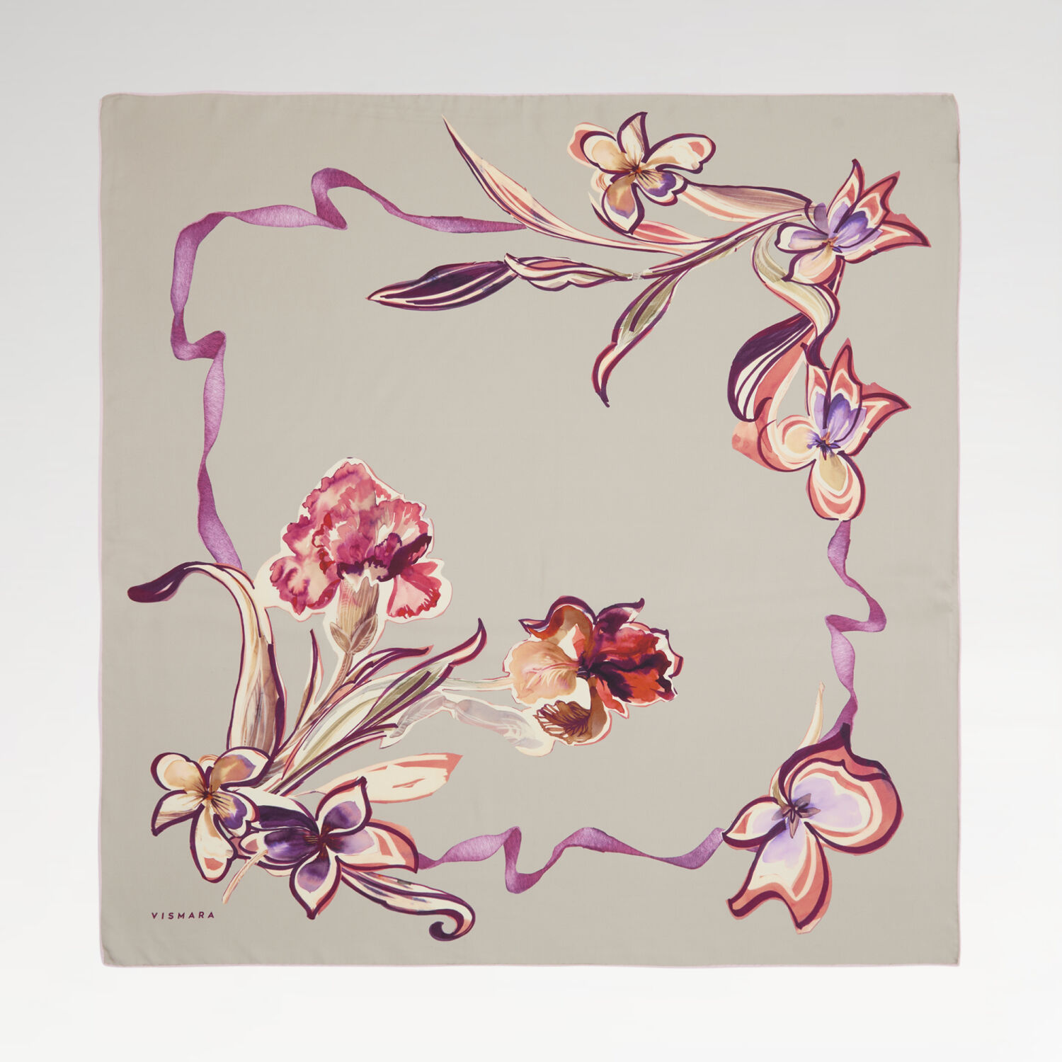 Sciarpa quadrata in twill di seta con motivo a fiori di garofano e giglio - 1