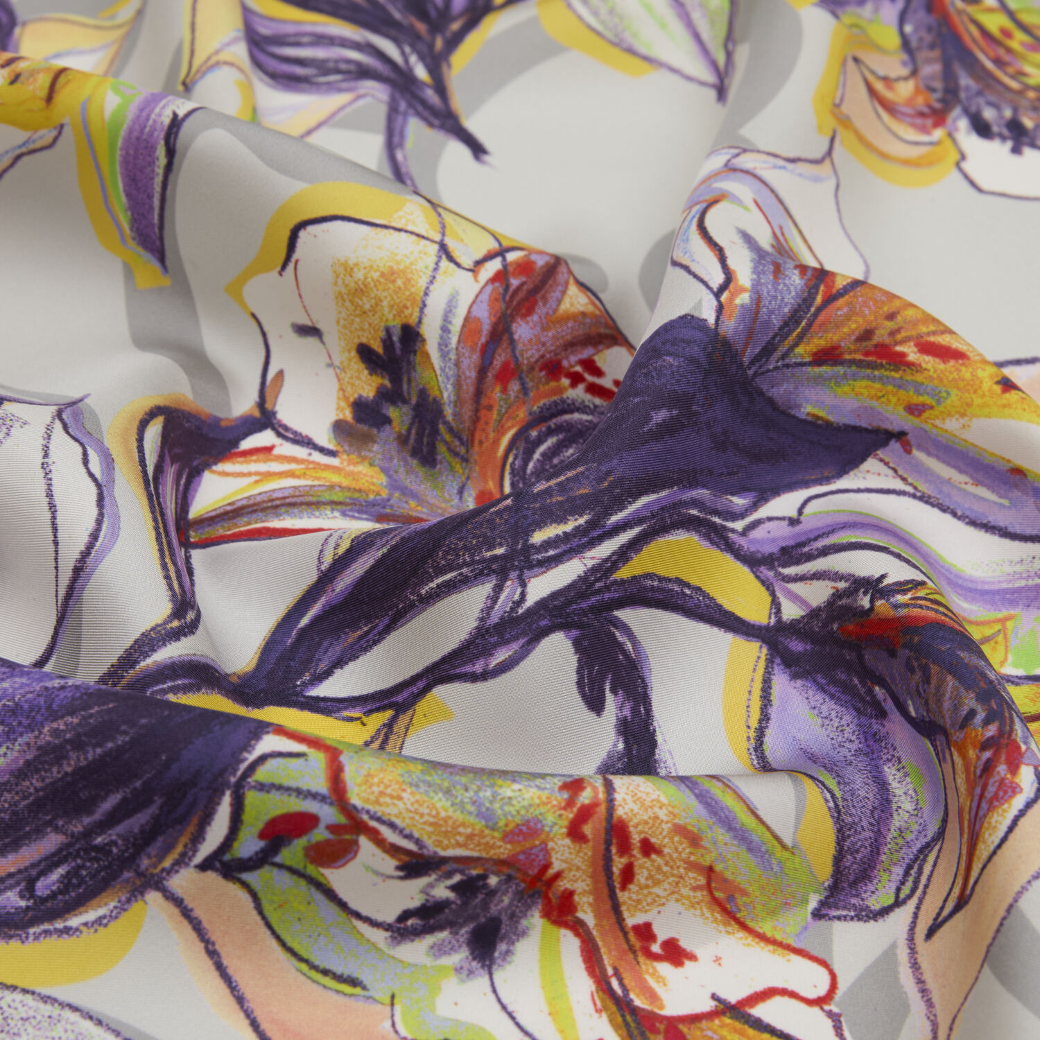 Sciarpa quadrata in twill di seta con motivo a fiori di giglio e monogramma Vismara lilla - 2