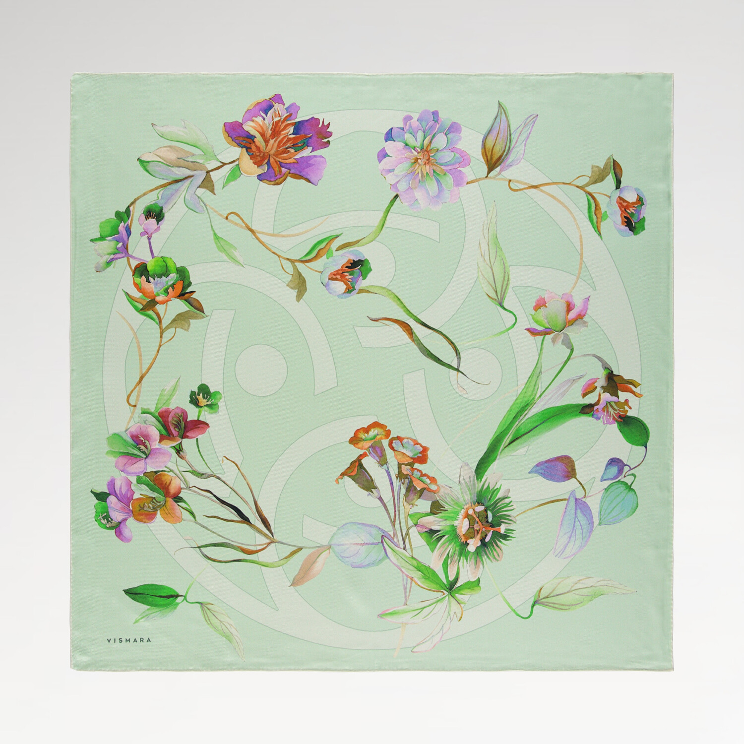 Sciarpa quadrata in twill di seta con motivo a simbolo di flora menta - 1