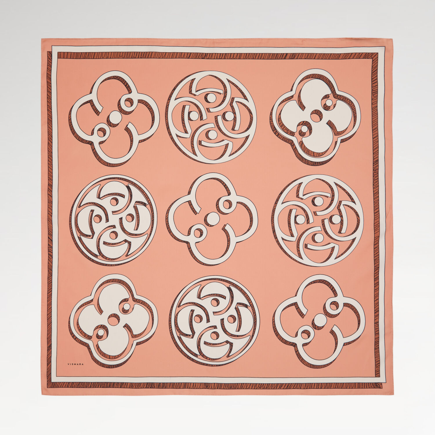 Sciarpa quadrata in twill di seta con motivo monogramma Vismara color salmone - 1