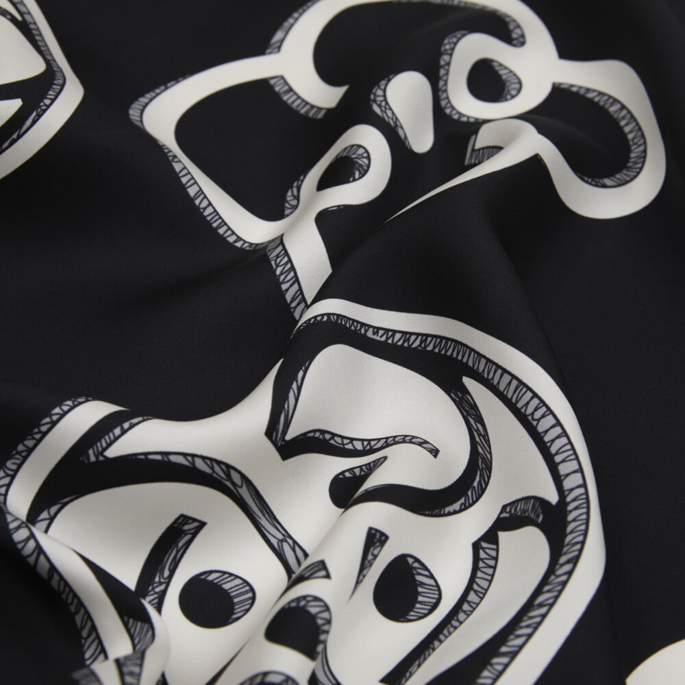 Siyah Vismara Monogram Desenli Twill İpek Eşarp - Vismara