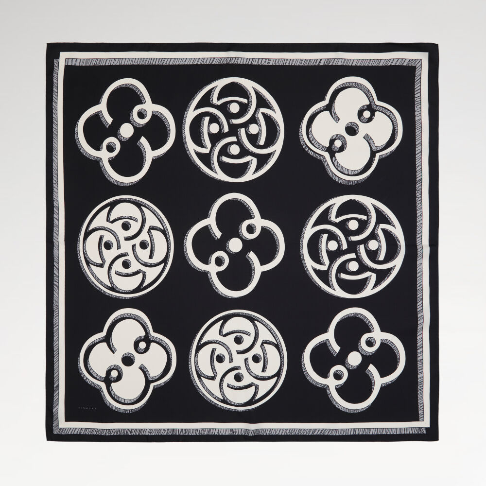 Siyah Vismara Monogram Desenli Twill İpek Eşarp - Vismara