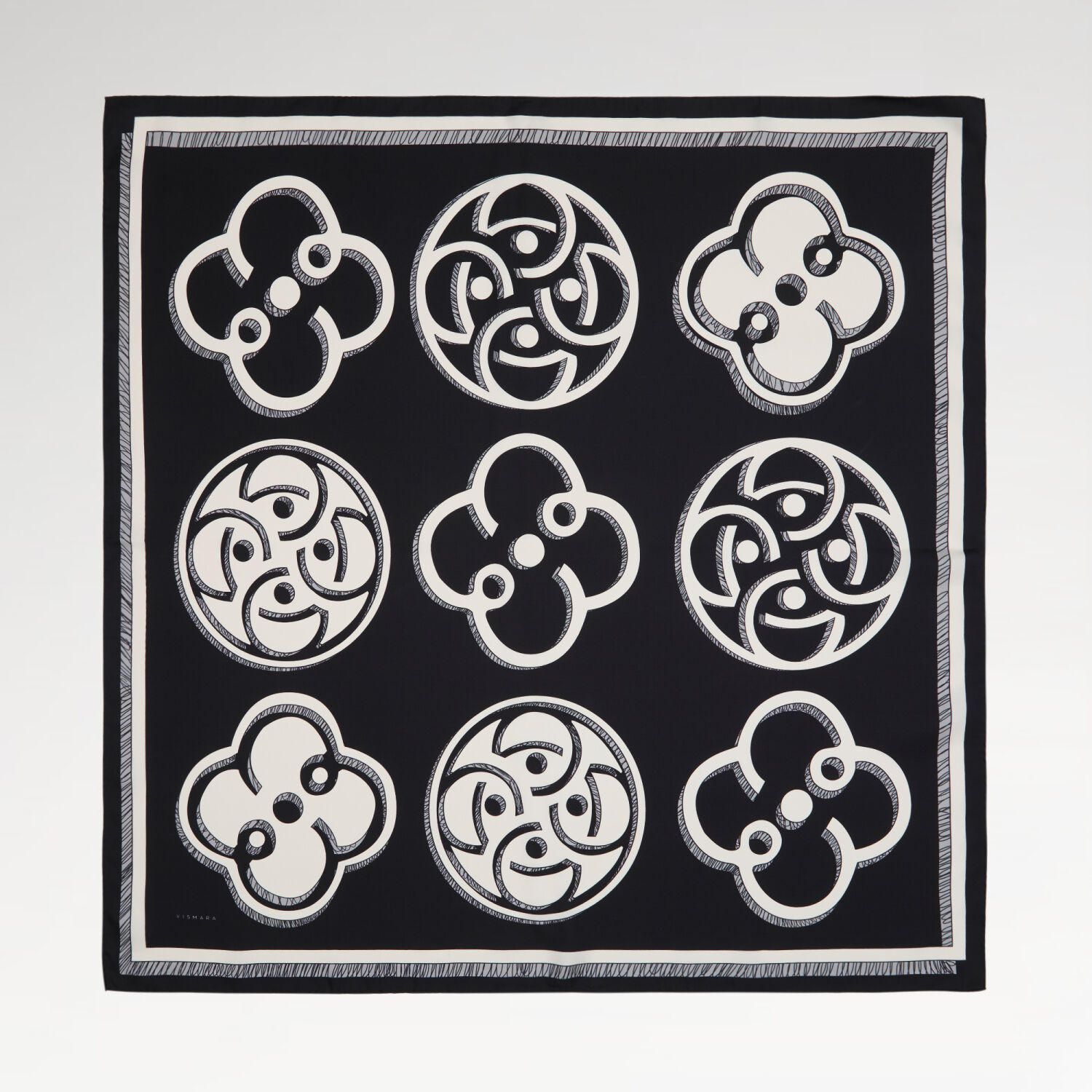 Siyah Vismara Monogram Desenli Twill İpek Eşarp - 1