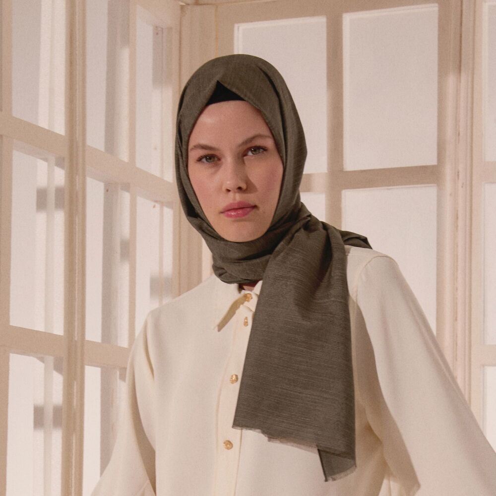 Smoke Monogram Pattern V Jacquard Cotton Silk Scarf - Vismara