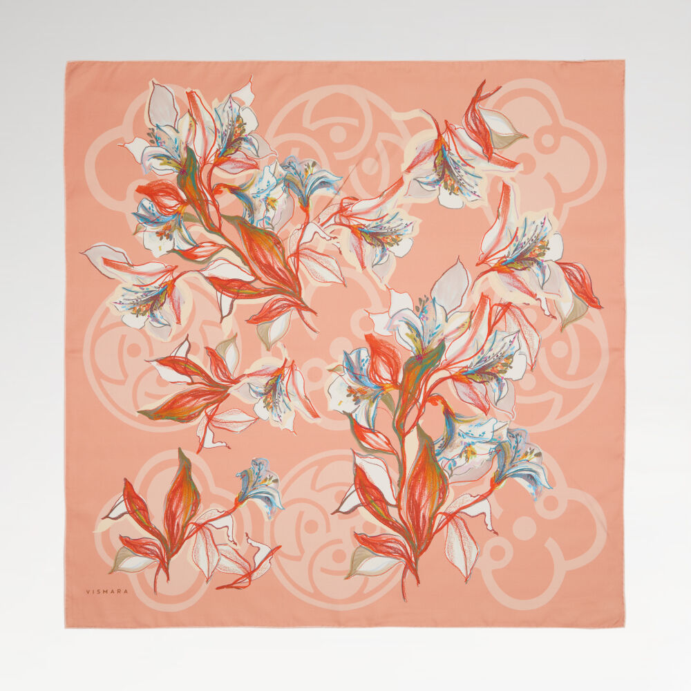 Somon Vismara Monogram Lilyum Çiçek Desenli Twill İpek Eşarp