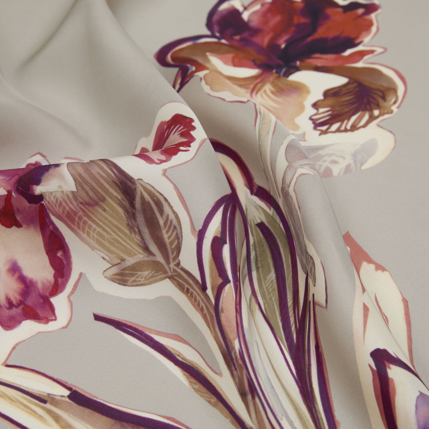 Stone Carnation and Lily Flower Patterned Twill Silk Square Scarf - 2