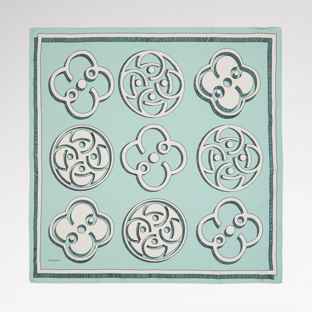 Su Yeşili Vismara Monogram Desenli Twill İpek Eşarp - Vismara