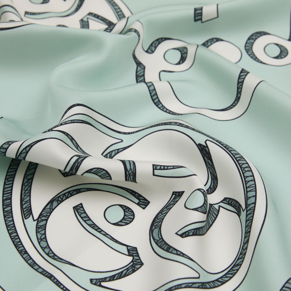 Su Yeşili Vismara Monogram Desenli Twill İpek Eşarp - Vismara