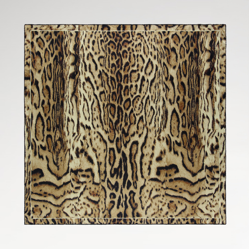 Taba Leopar Motifli Desen Twill İpek Eşarp