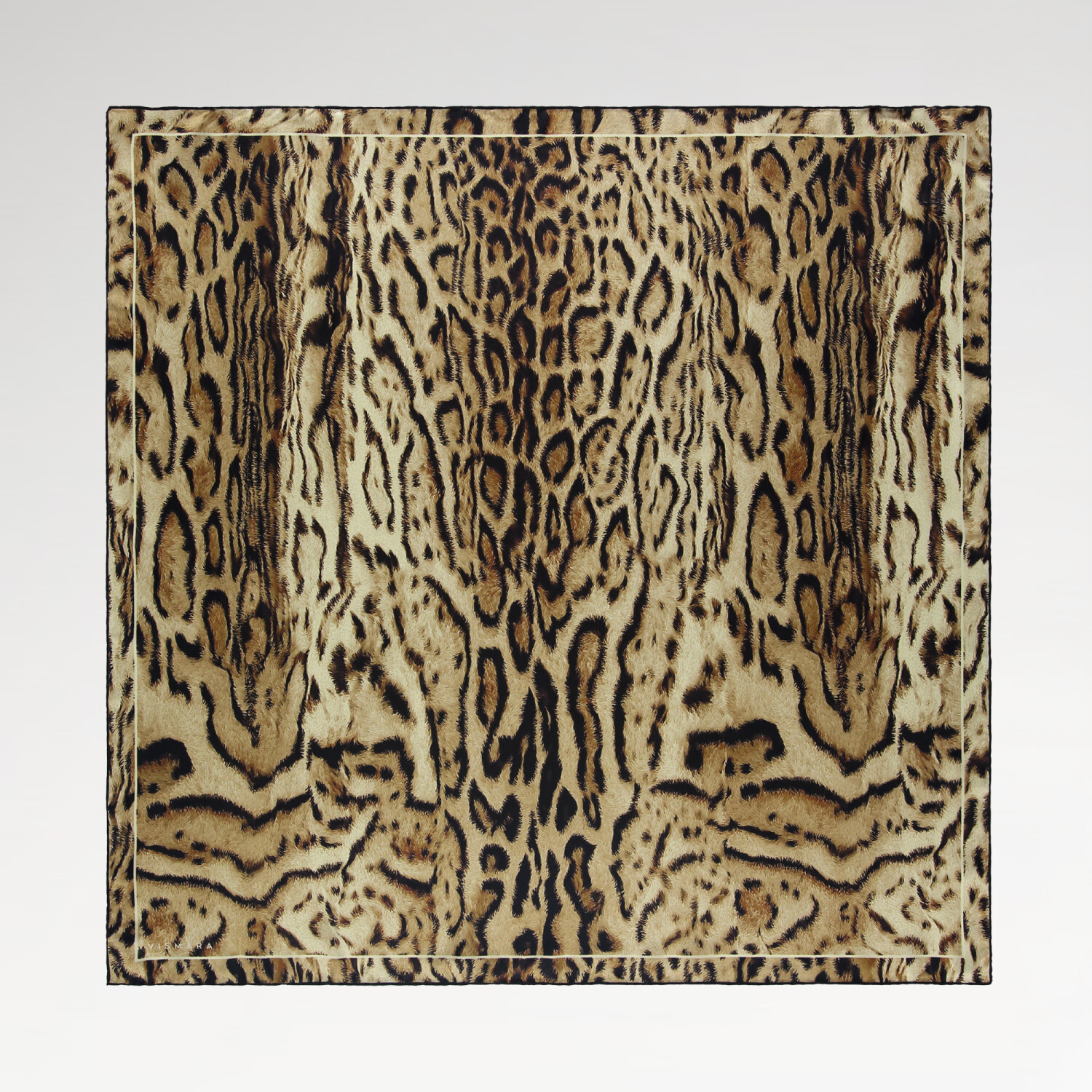 Tan Leopard Motif Pattern Twill Silk Square Scarf - 1