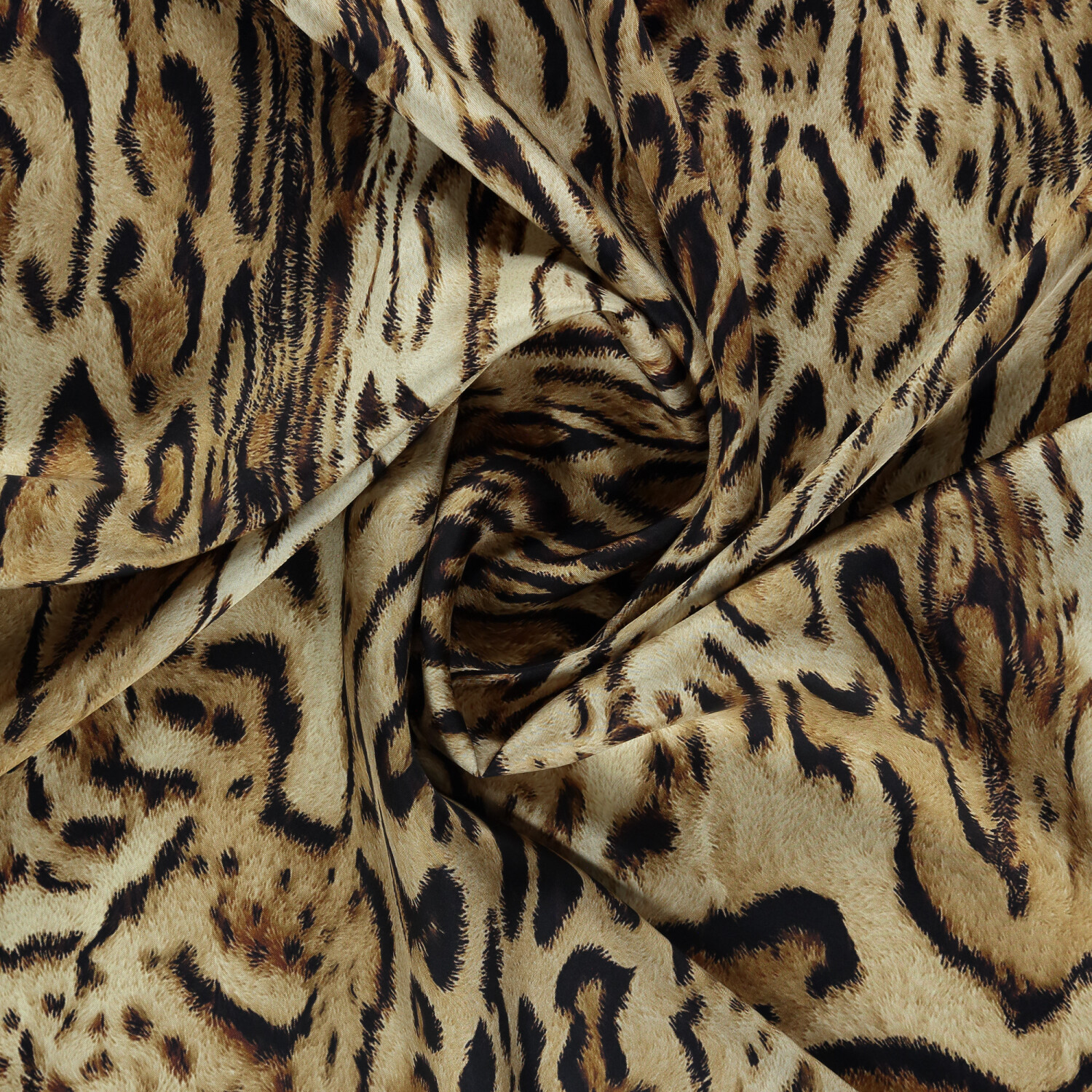 Tan Leopard Motif Pattern Twill Silk Square Scarf - 2